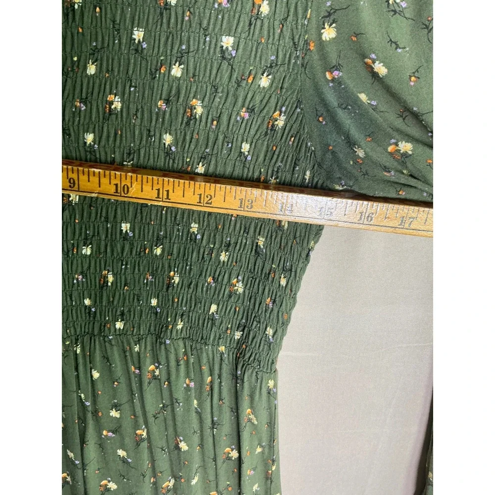 Wild Fable Womens‎ Olive Green Floral Smocked Mock Neck Mini Dress Size M 0448 - Picture 5 of 8